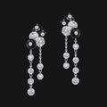 Boucles d'oreilles Pendantes Obsidienne Litchi plaqué or blanc 18K – 3 microns