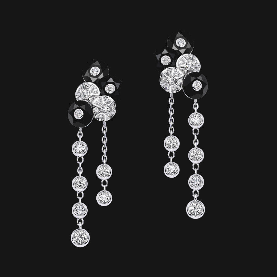 Boucles d'oreilles Pendantes Obsidienne Litchi plaqué or blanc 18K – 3 microns